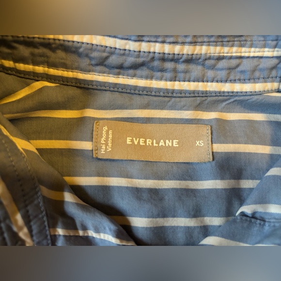 Everlane The Way Short Shirt Silky Cotton Striped Blue White XS - Picture 6 of 11
